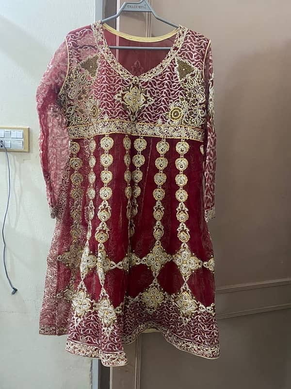 Fancy Red net frock with sharara & inner 1