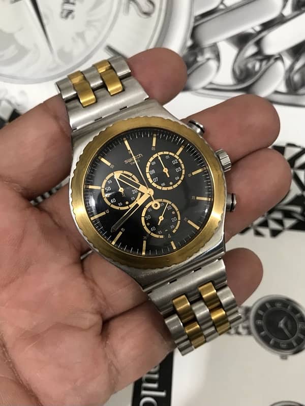 SWATCH-JUMBO-GOLD TONE-SWISS MADE WATCH-CHRONOGRAPH-RADO-OMEGA-ROLEX 0