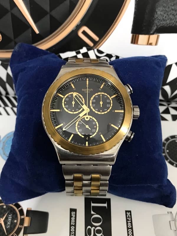 SWATCH-JUMBO-GOLD TONE-SWISS MADE WATCH-CHRONOGRAPH-RADO-OMEGA-ROLEX 1