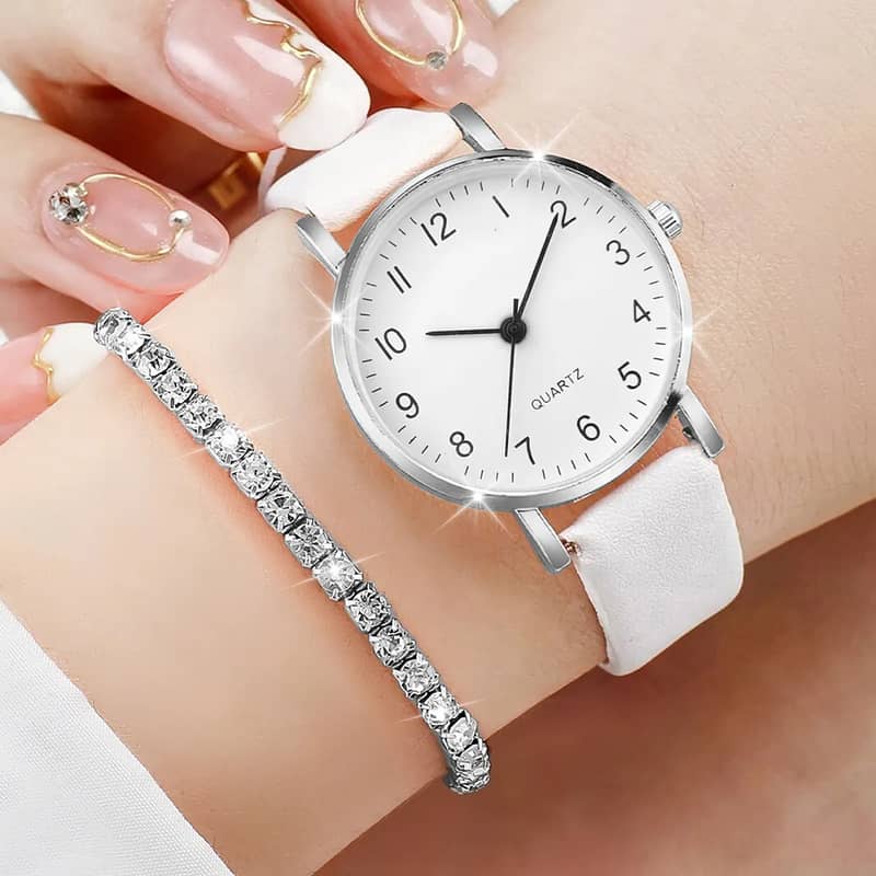 2 pc Women Quartz Watch With Qpc Heart Bracelet Fashion Casual 16