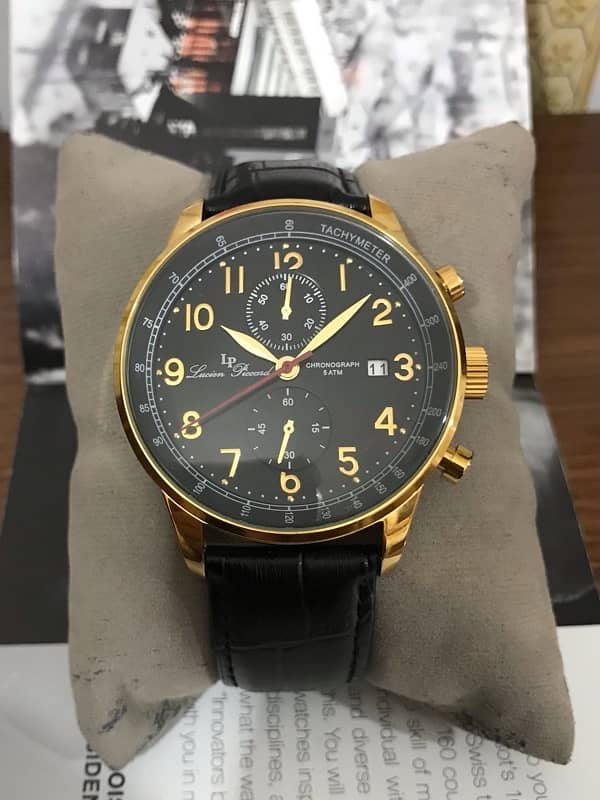 LUCIEN PICCARD-SWISS MADE-GOLD TONE-CHRONOGRAPH-NEW WATCH-RADO-OMEGA 2