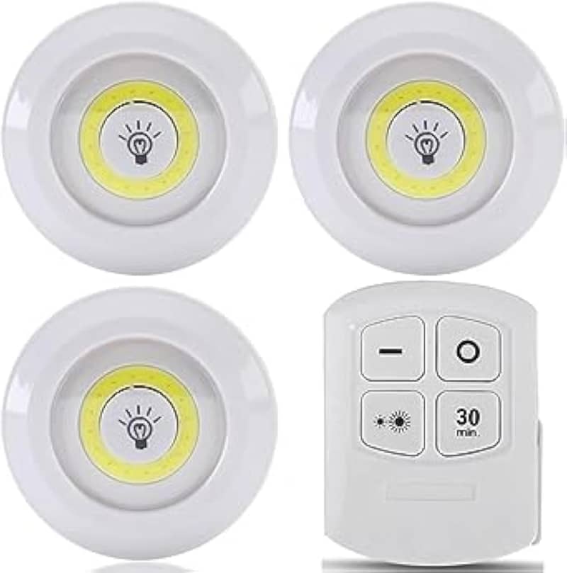 LED Sticky Lights,Pack of 3 LED Lights with Remote Control,White Light 0