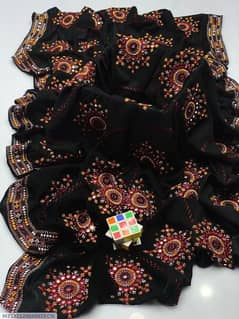 Women swiss embroidered black color shawl for winter