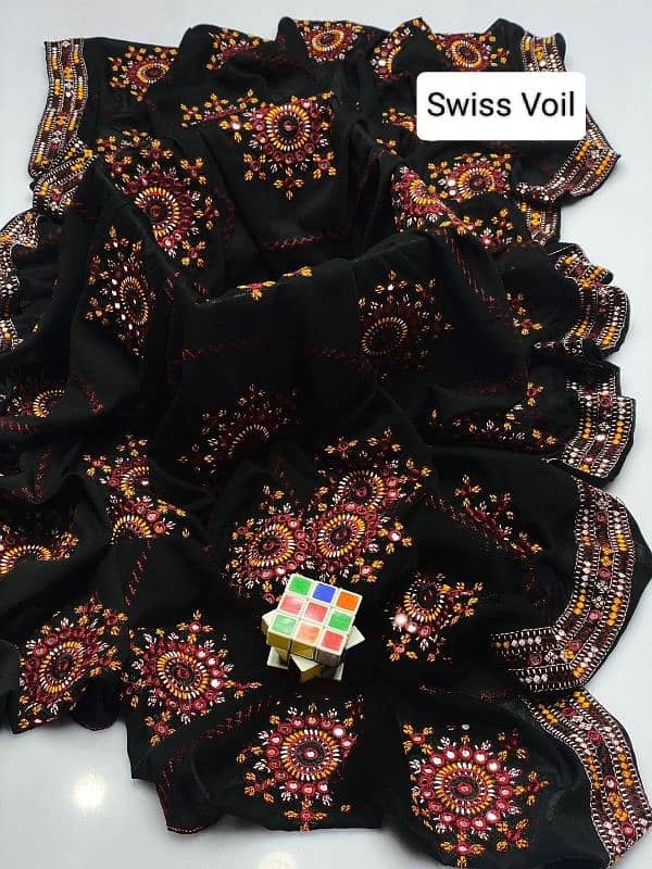 Women swiss embroidered black color shawl for winter 1