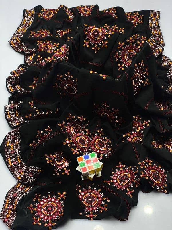 Women swiss embroidered black color shawl for winter 2