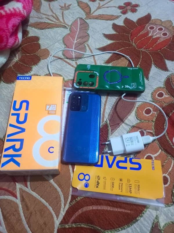 Tecno spark 8 c with box charger original 10by 10 0