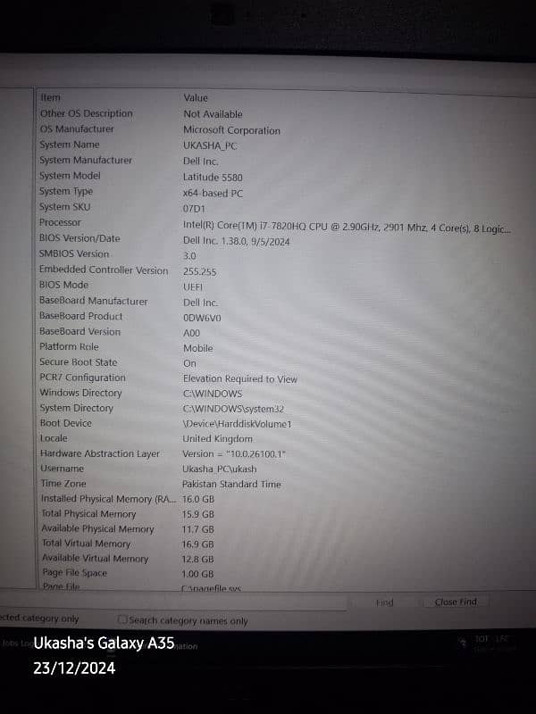 Dell 5580 i7 7th gen 256gb SSD 16gb RAM 15.6 10