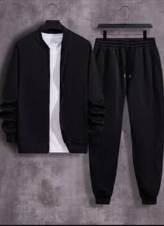 Stylish Men's Zipper Track Suit -2 Pis polyester In Black