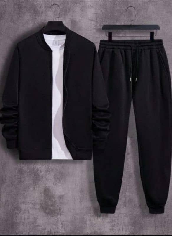 Stylish Men's Zipper Track Suit -2 Pis polyester In Black 0