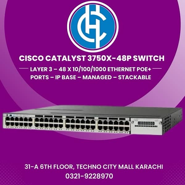 Cisco Switch 3750X-48 POE with 10G card Available in Qunatity 4