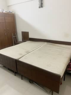 sheesham wood two single beds with mattress