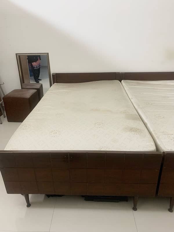 sheesham wood two single beds with mattress 1