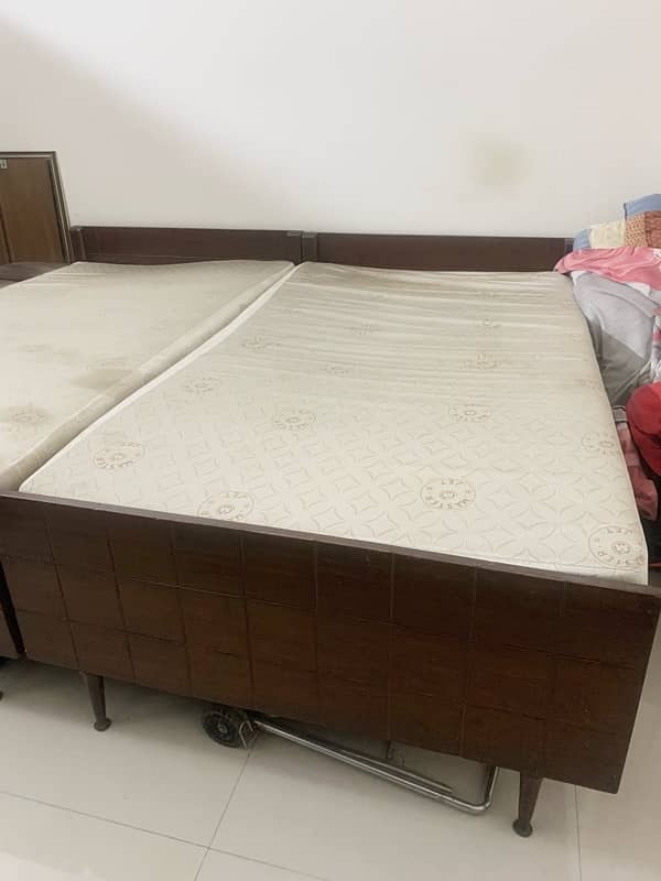 sheesham wood two single beds with mattress 2