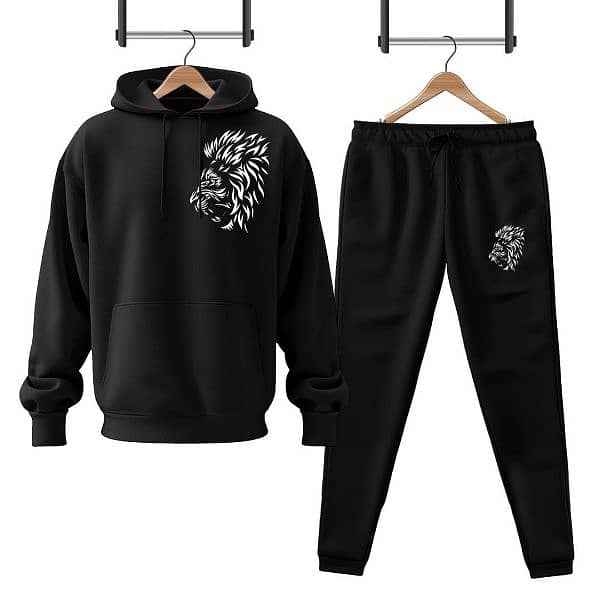 2 pec men's fleece printed hoodie tracksuit 0