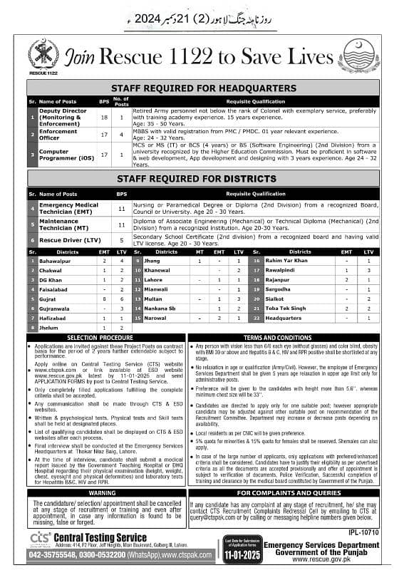 Jobs in Rescue 1122 Male & Female Required 0