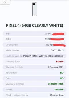 Google Pixel 4 6°64gb