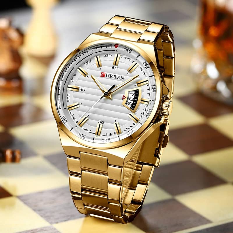 Golden Stainless Steel Analog Watch For Men - White & Golden men's 1