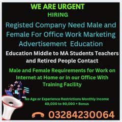 Urgent Staff Hiring Male and Female