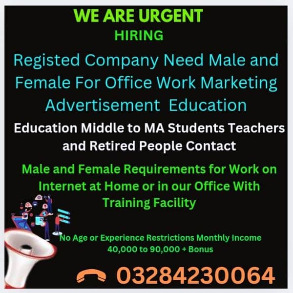 Urgent Staff Hiring Male and Female 0