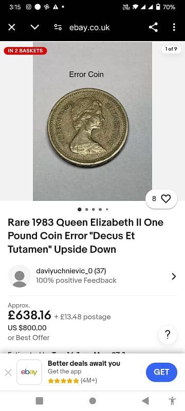 mostly extremely rare tow coin ELIZABETH. 2 ONE POUND 1983 and 1985 0