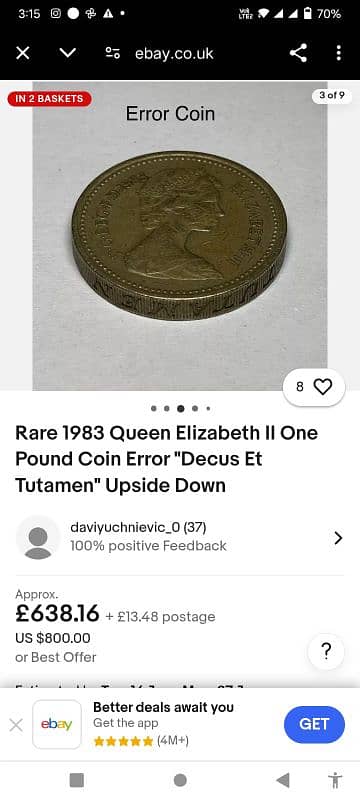 mostly extremely rare tow coin ELIZABETH. 2 ONE POUND 1983 and 1985 1