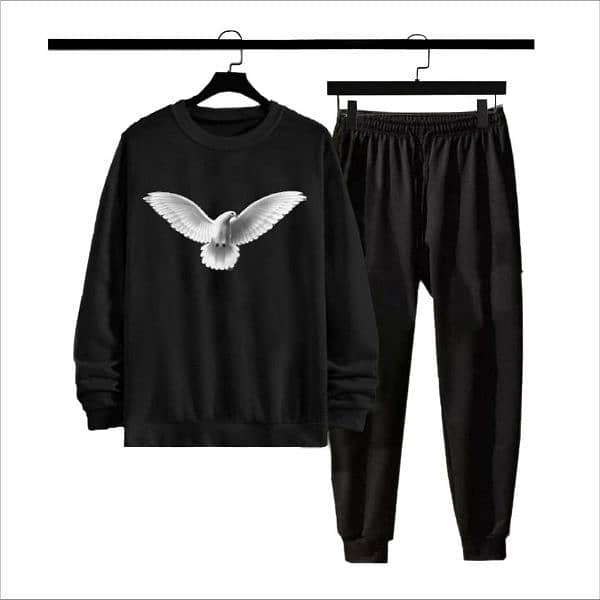 Men's fleece sweatshirt Track suit 2 pcs set black with print design 0