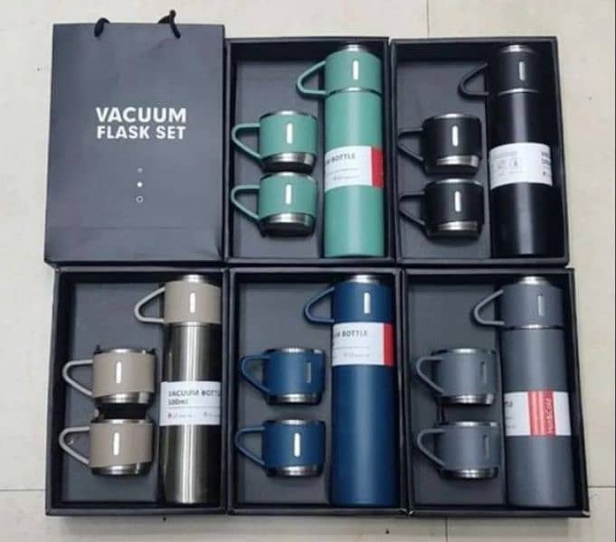 Stainless Steel Vacuum Flask Set – 500ml With 3 Cups 5