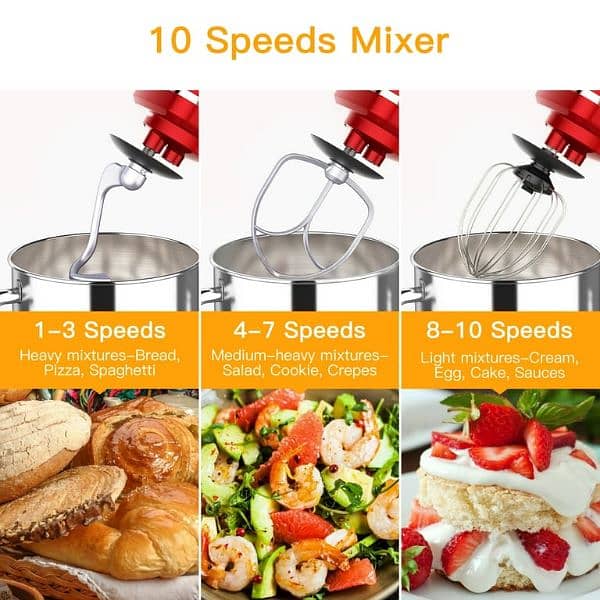 7.5Qt Stand Mixer, Acekool 660W 10 Speed Kitchen Dough Mixer, Red 1