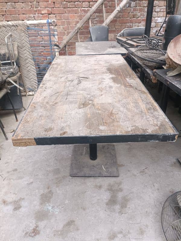 10 steel tables with different sizes and 8 chairs. 1