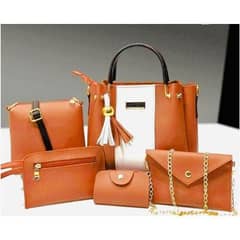 Stylish Women mustard PU leather bag set 5pcs