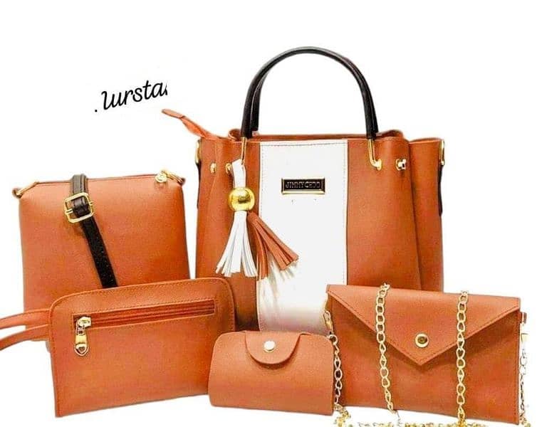 Stylish Women mustard PU leather bag set 5pcs 1