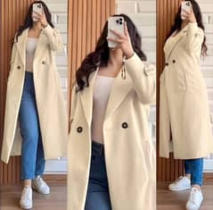 women's Stitched Plain Fleece Trench Coat - 1pc, beige