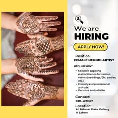 Female Mehndi Artist Required on Salary Basis