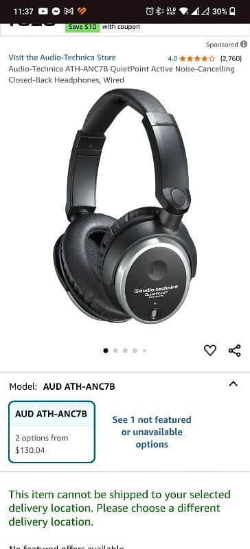 Audio Technica Quiet Point ATH-ANC7b Headphones. 9