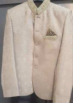 Prince Coat with Kurta Pajama of Large size in Cream Colour