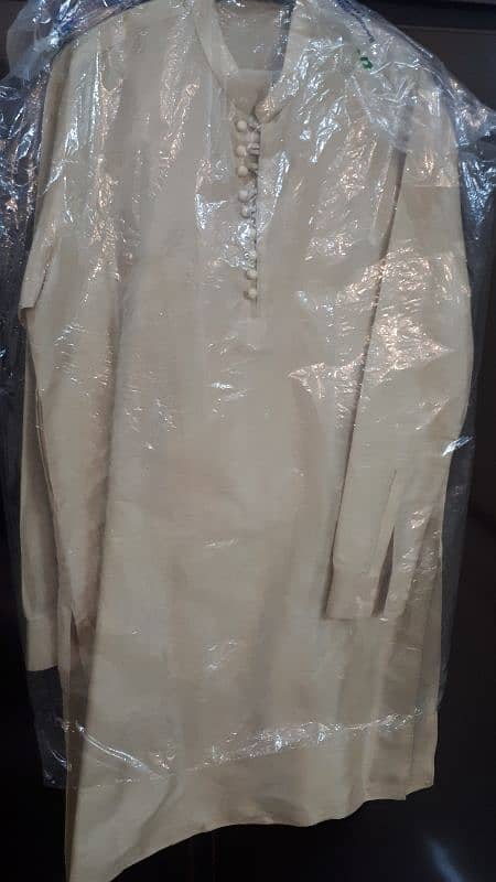 Prince Coat with Kurta Pajama of Large size in Cream Colour 3