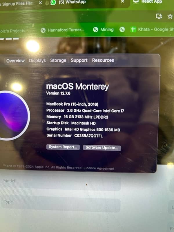 15-inch 2016 MacBook Pro: i7, 16GB RAM, 2Hrs Battery, 256gb SSD 1