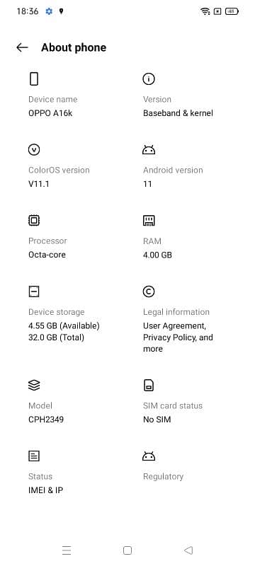 oppo a16k 4/32 not pta approved condition 10/10 0