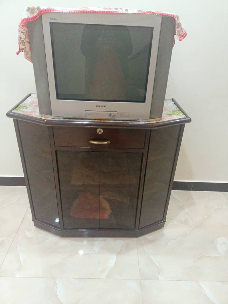 Solid wood trolly and 21"tv 1