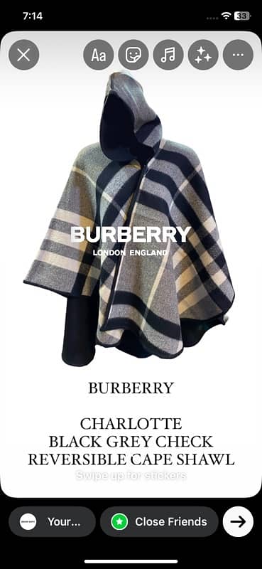 Burberry Charlotte Reversible Cape Shawl Cut Shawl Women 1