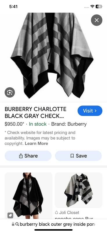 Burberry Charlotte Reversible Cape Shawl Cut Shawl Women 2