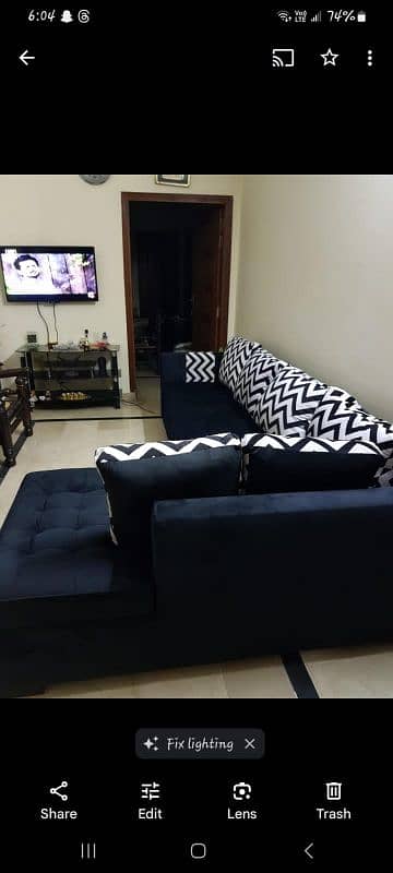 L Shaped velvet sofa with couction of heavy filling of fom 2month used 1