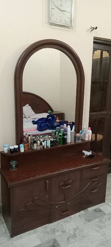 wooden bed, side tables, dressing table & showcase for sale 1