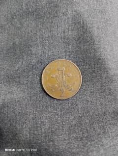 British coin 2 pence in 1971 Elizabeth rear coin