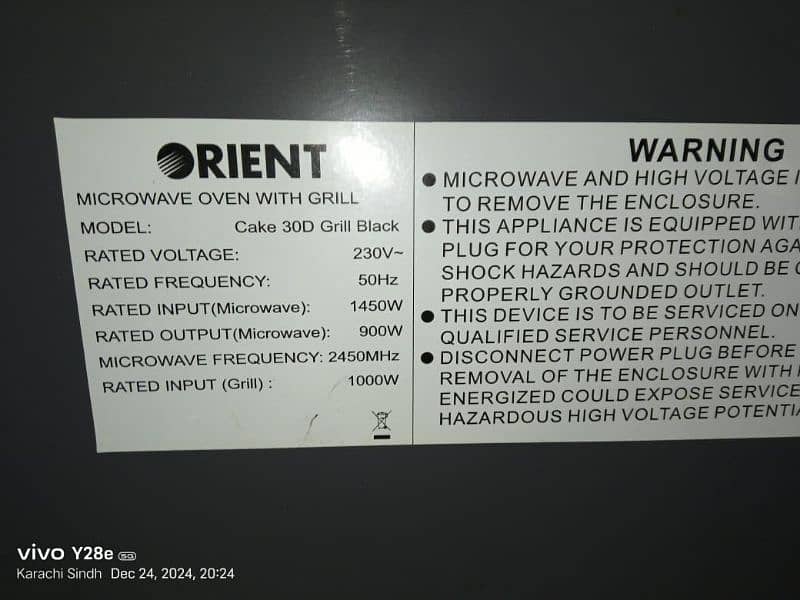 Orient microwave oven brand new grill and baking 7