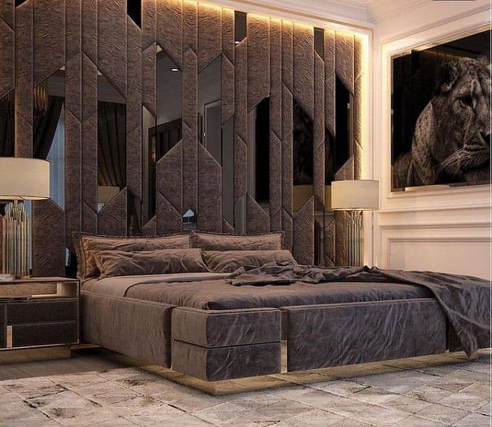 Mediawall luxury bedroom partition molding contact WhatsApp03009874271 7