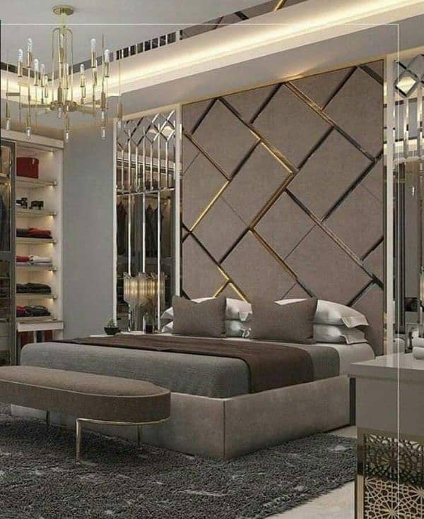 Mediawall luxury bedroom partition molding contact WhatsApp03009874271 9