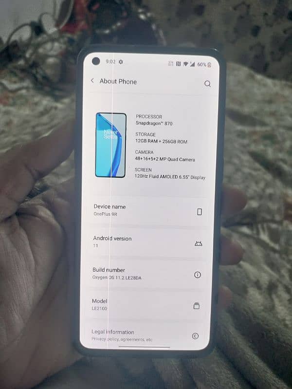 OnePlus 9R 12+12GB Ram, + 256GB storage 8