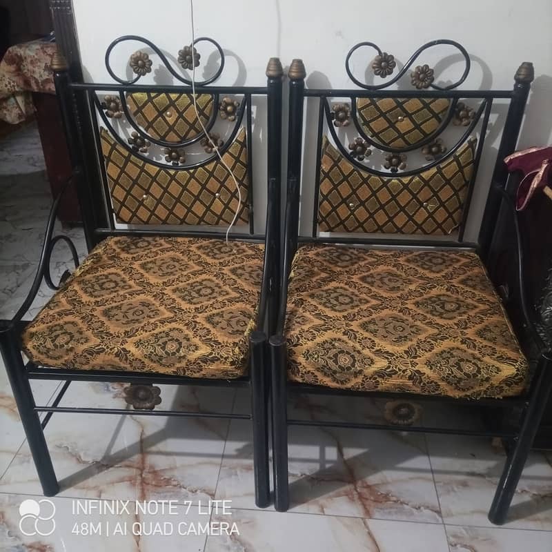 Iron bed with 2 chairs and 3 seater 1