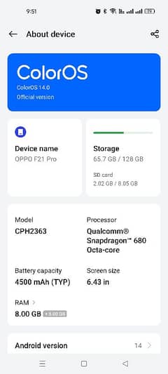 Oppo f21 Pro 4G condition 9/10